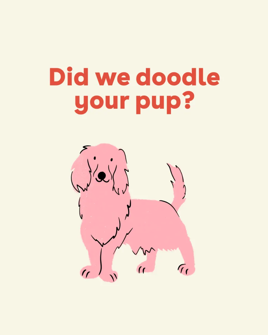 Illustrated pup on a pastel card