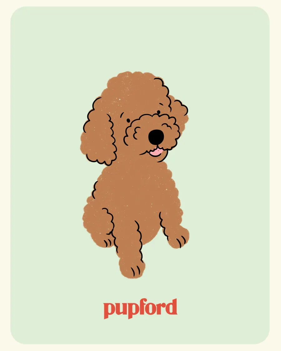 Illustrated pup on a pastel card