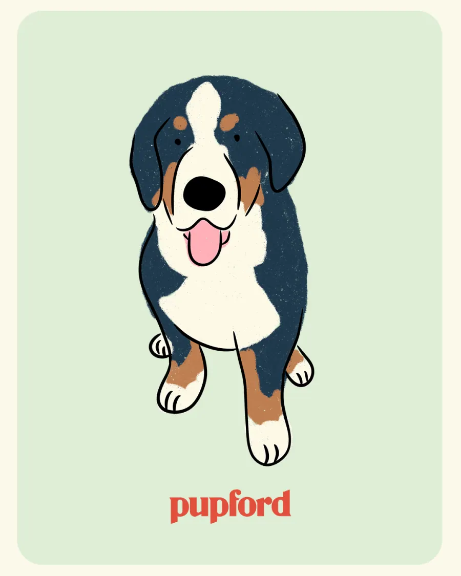 Illustrated pup on a pastel card