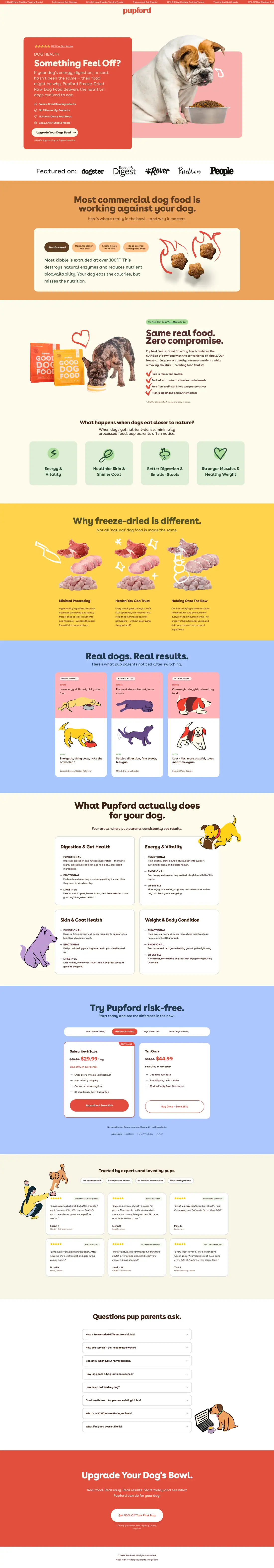 Full-length screenshot of the Good Dog Food desktop landing page