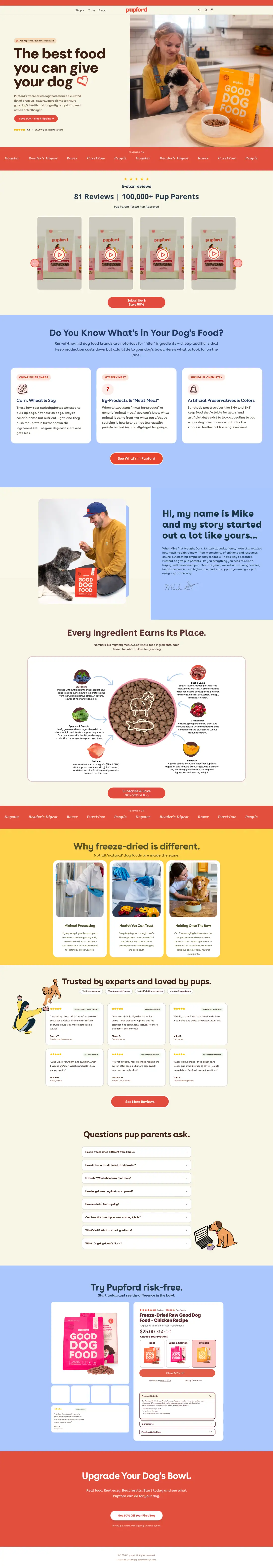 Full-length screenshot of the nutrition and authority landing page variant
