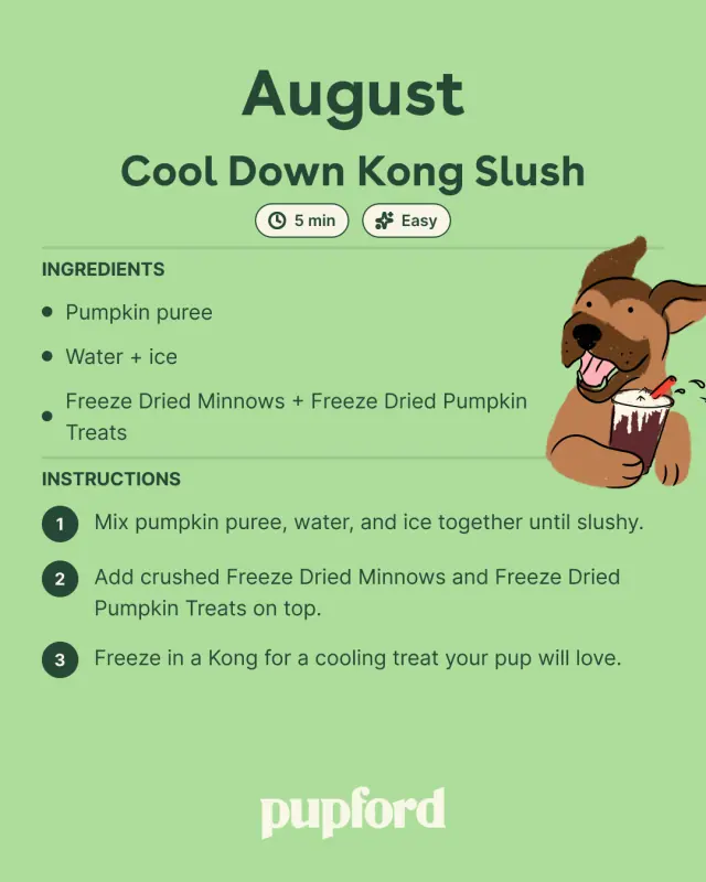 August treat recipe card with an illustrated pup