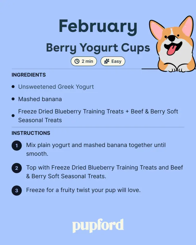 February treat recipe card with an illustrated pup