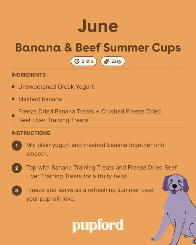 June treat recipe card with an illustrated pup