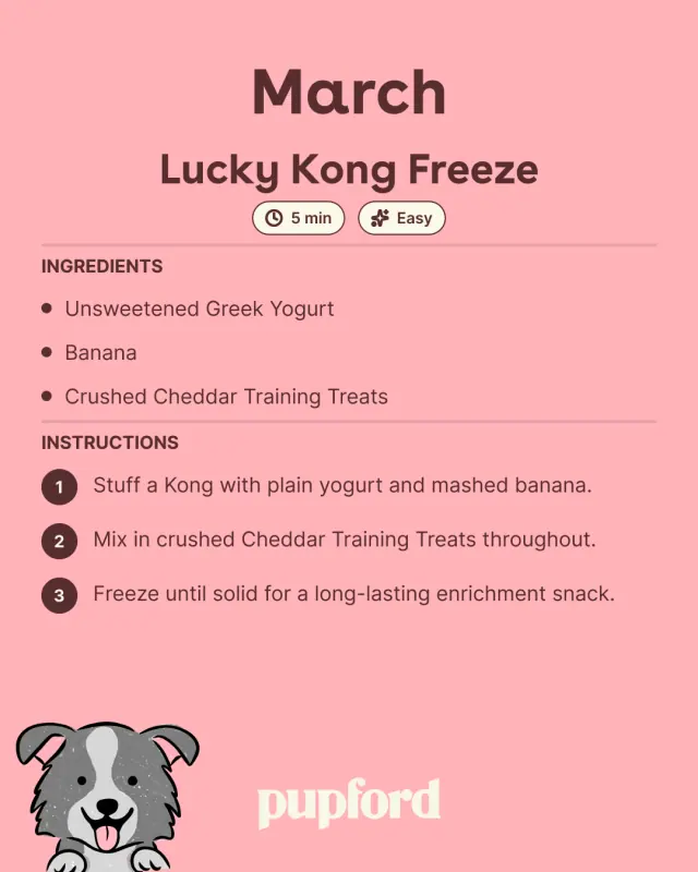 March treat recipe card with an illustrated pup