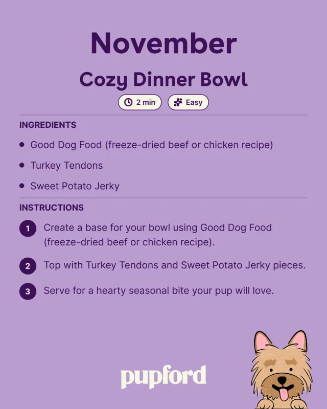 November treat recipe card with an illustrated pup