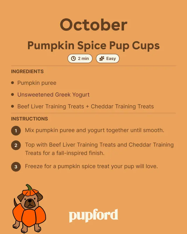October treat recipe card with an illustrated pup
