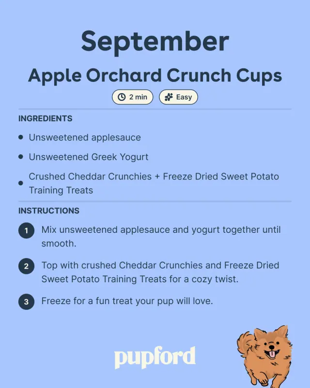 September treat recipe card with an illustrated pup