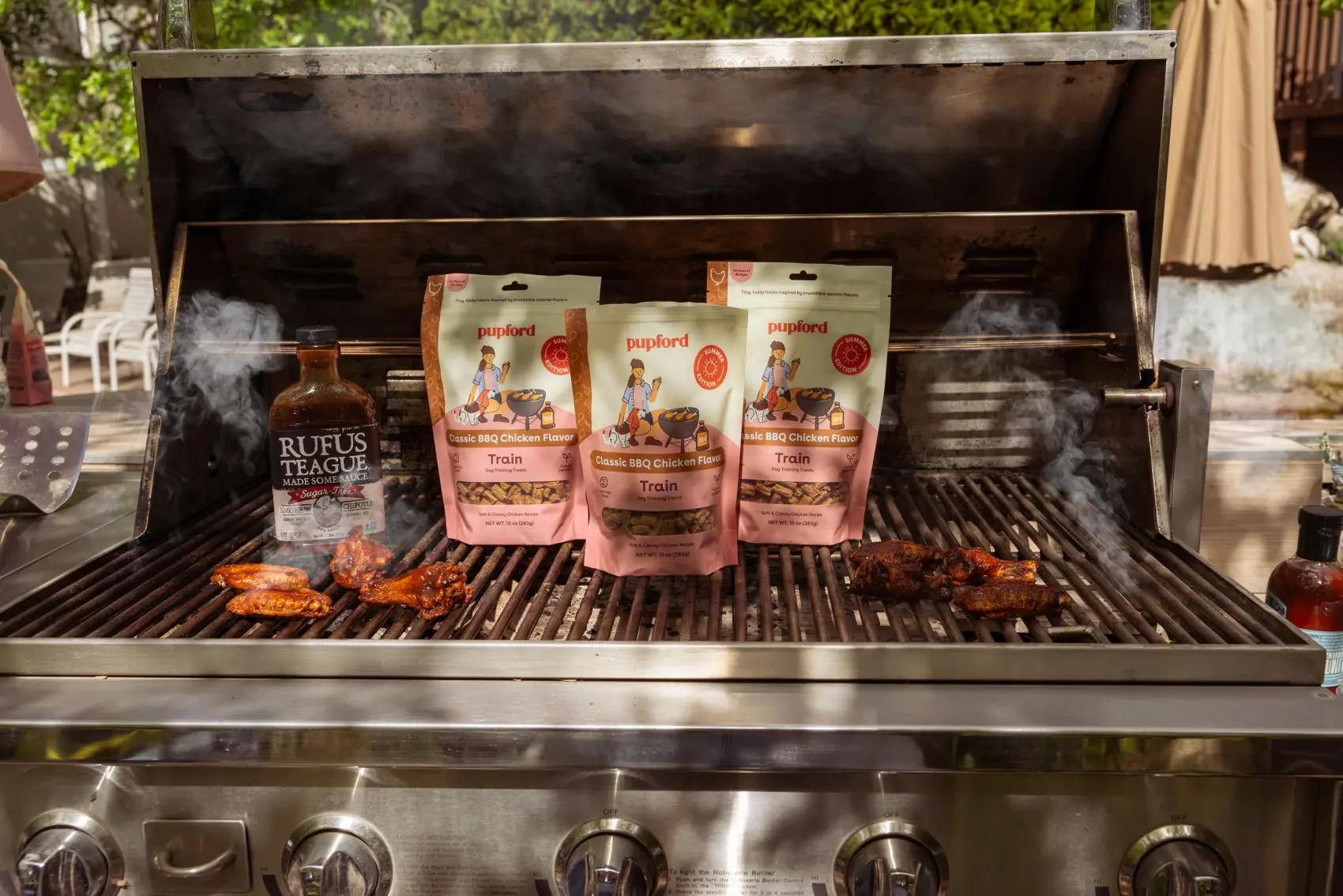 The Pupford Train range lined up along a smoking grill